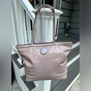 Coach Patent Leather Stitched C Tote Shoulder Bag Purse